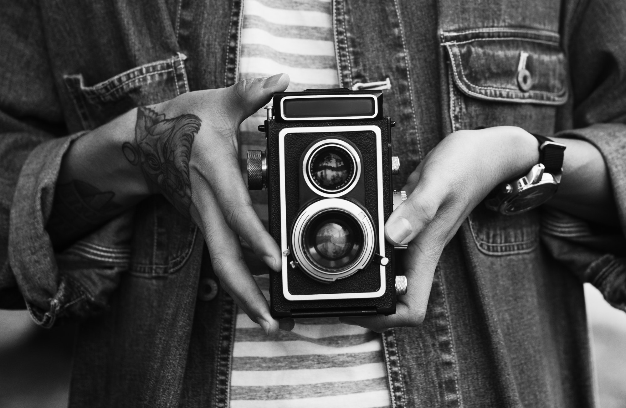 Vintage Camera Photographer Focus Shooting Concept